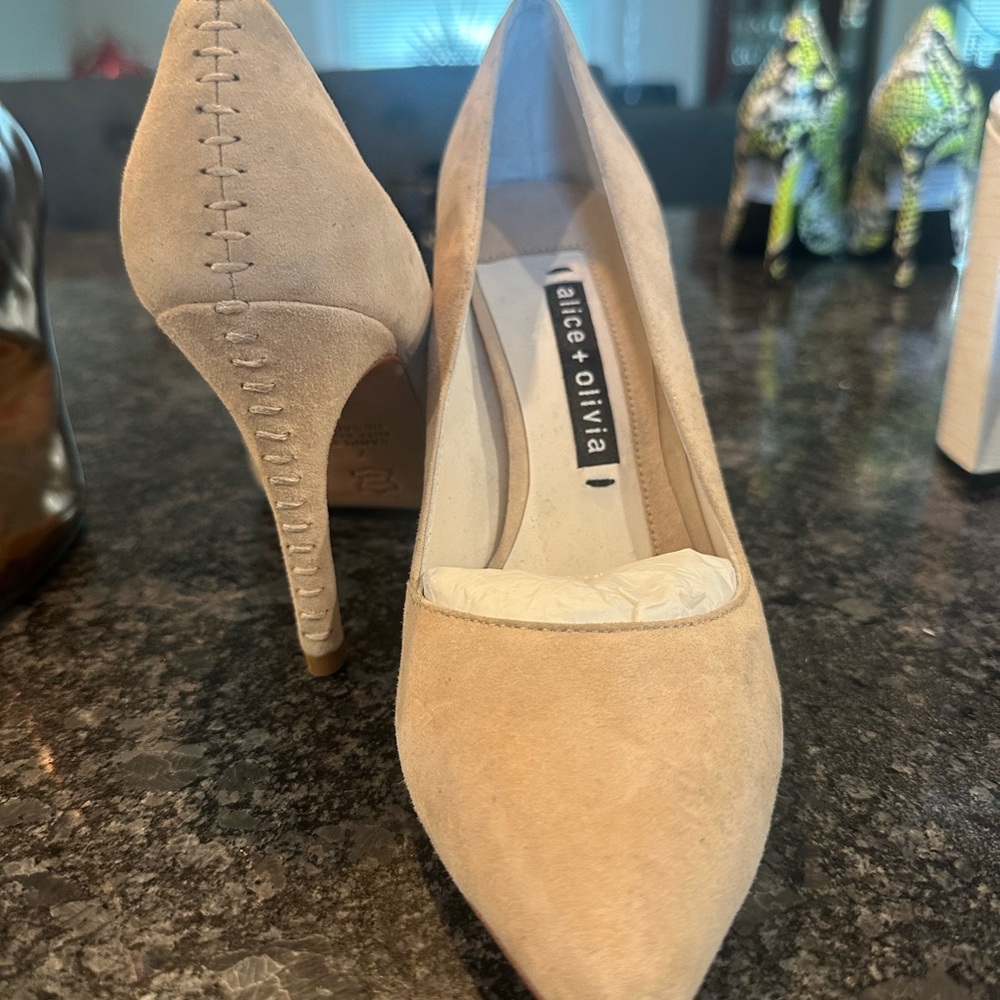 Alice + Olivia Tan Suede Heel